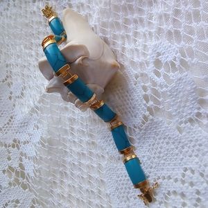 18k Plated Lapis Lazuli Bracelet New